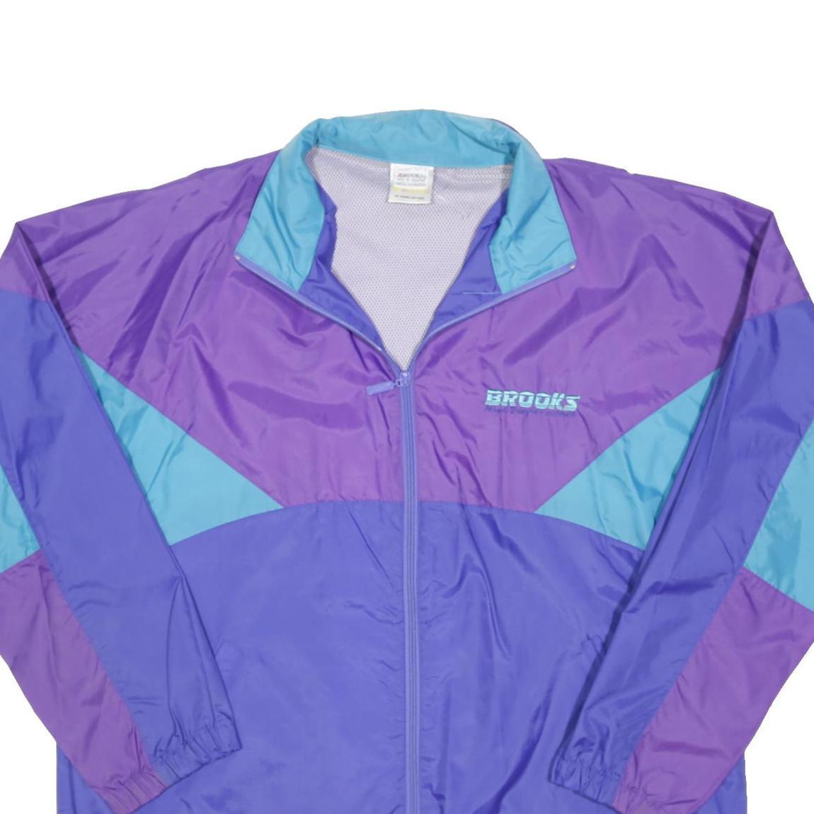 BROOKS Womens Purple & Blue Lightweight Nylon Zip Jacket XL Retro Sportswear