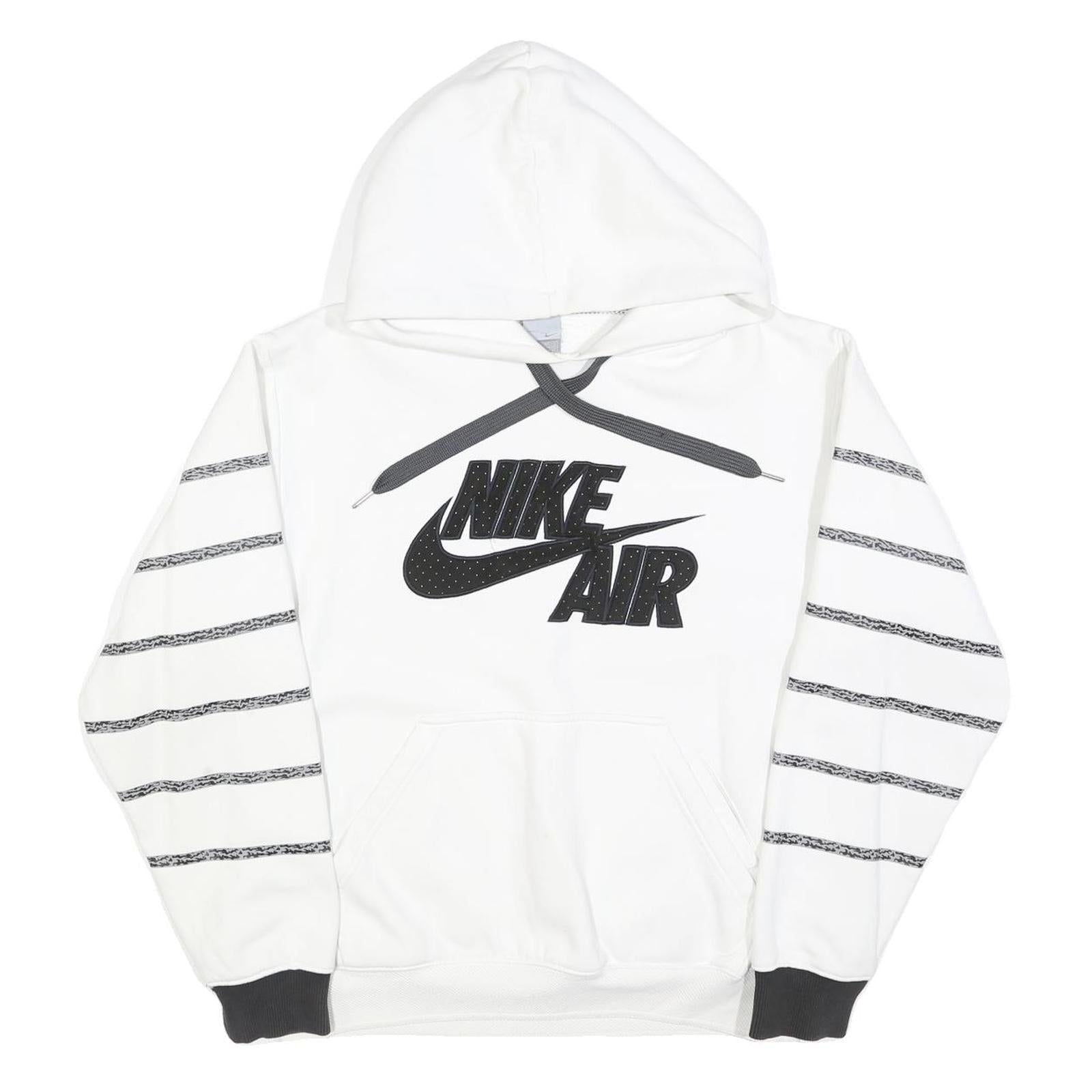 NIKE Mens White Black Striped Pullover Hoodie S Nike Air Logo Sweatshirt