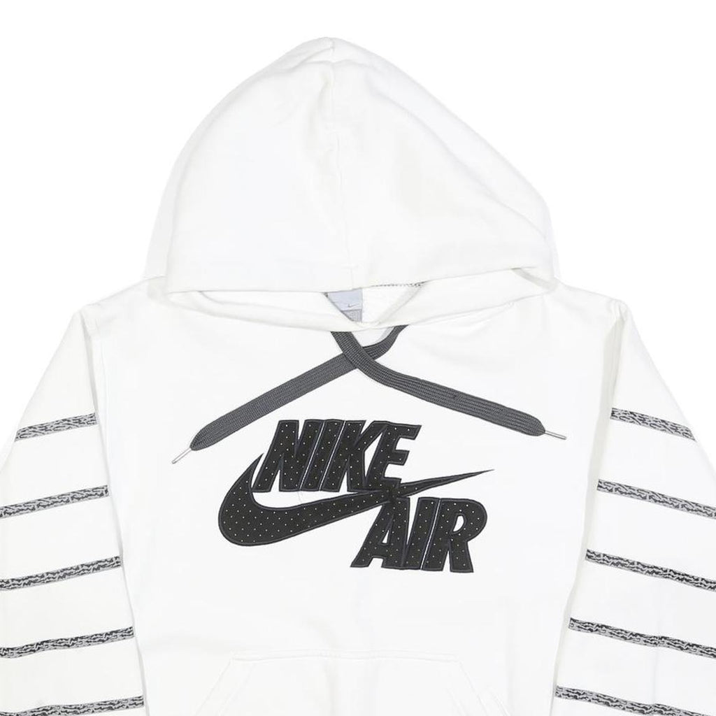 NIKE Mens White Black Striped Pullover Hoodie S Nike Air Logo Sweatshirt