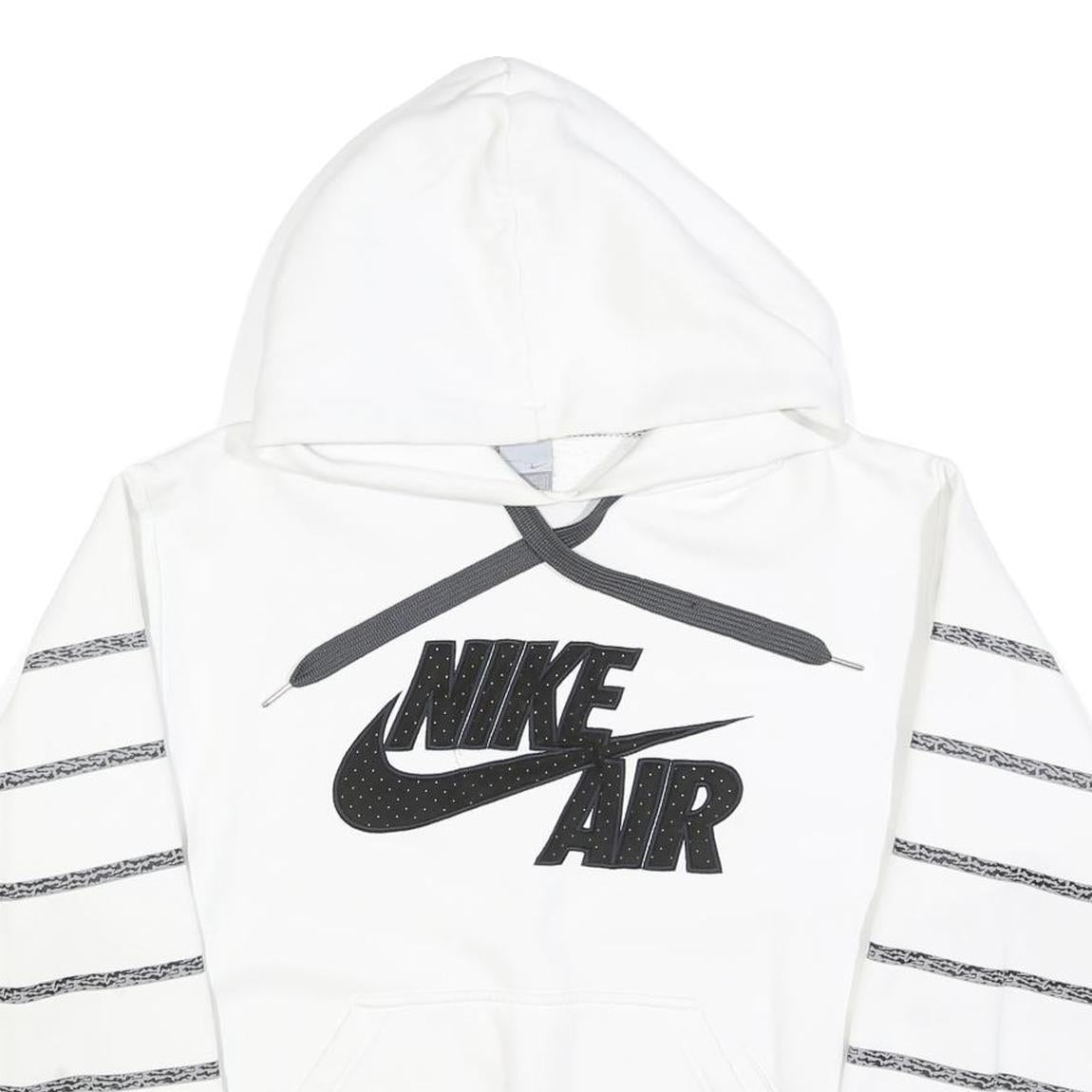 NIKE Mens White Black Striped Pullover Hoodie S Nike Air Logo Sweatshirt