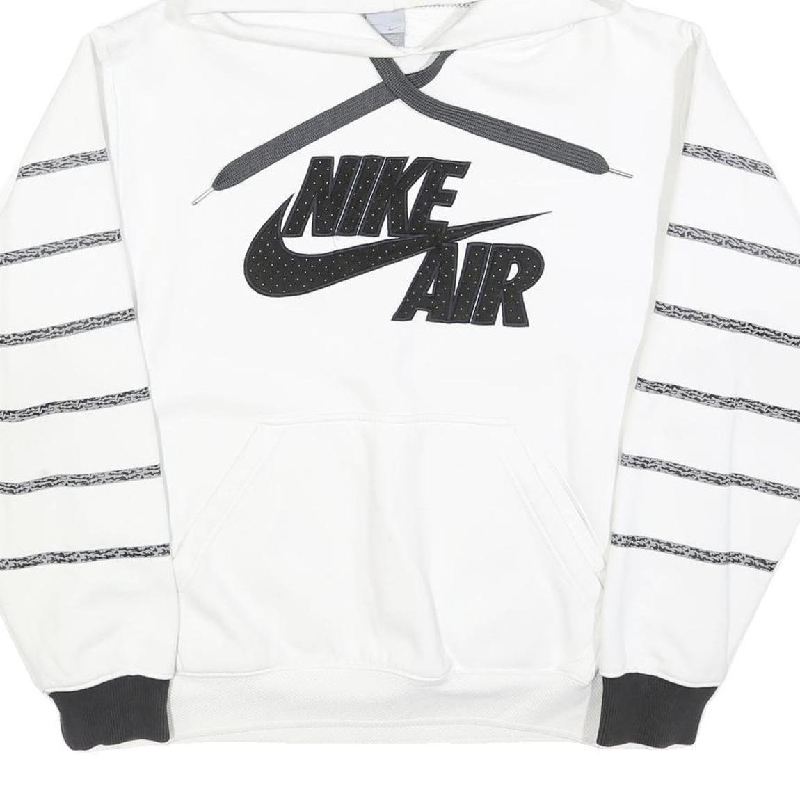 NIKE Mens White Black Striped Pullover Hoodie S Nike Air Logo Sweatshirt