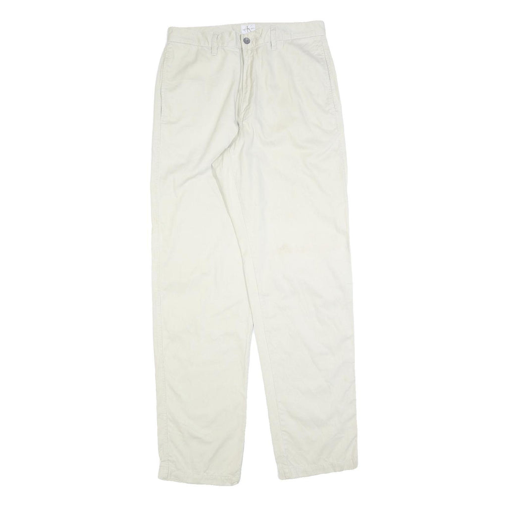 CALVIN KLEIN JEANS Mens Cotton Blend Cream Regular Straight Trousers W32 L34
