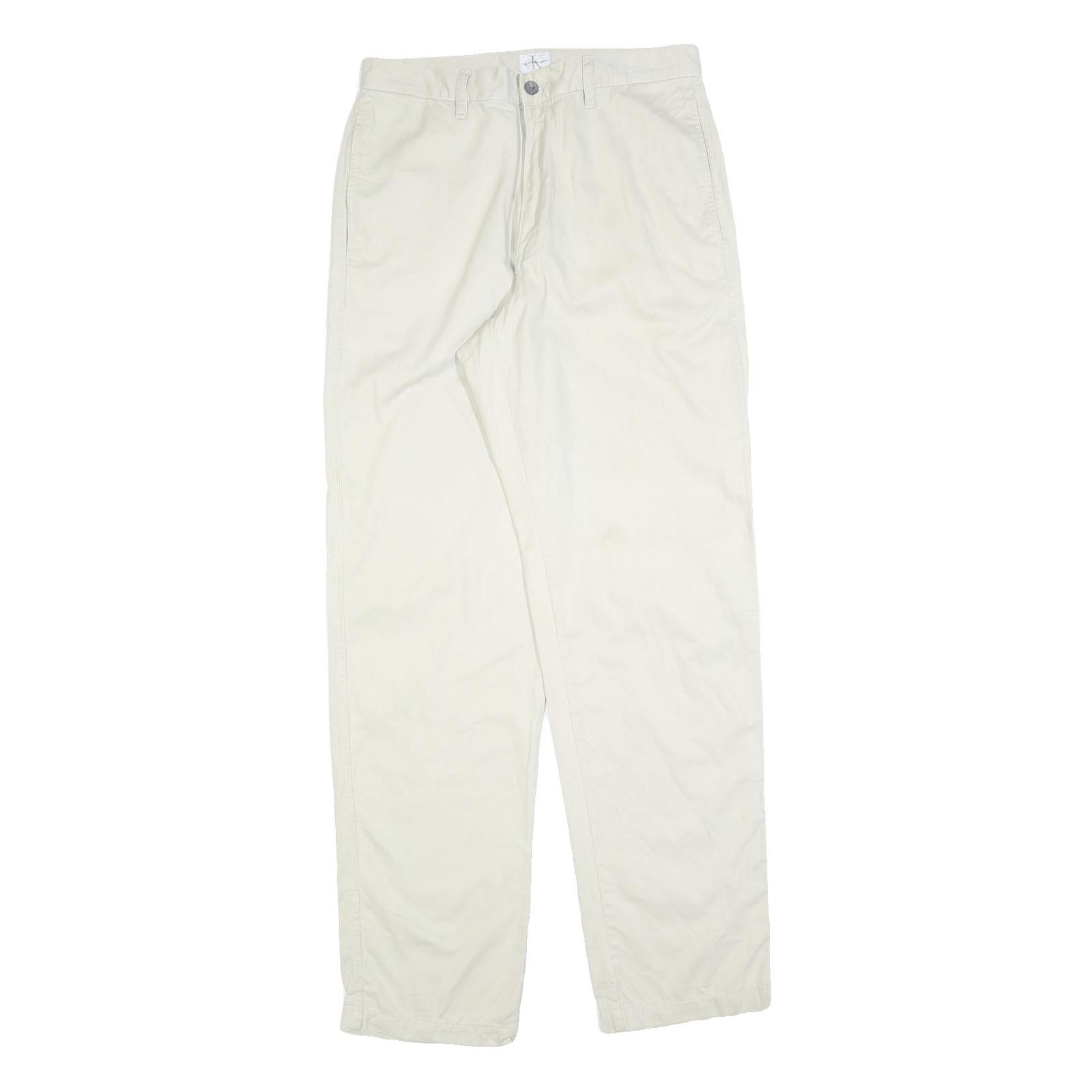 CALVIN KLEIN JEANS Mens Cotton Blend Cream Regular Straight Trousers W32 L34