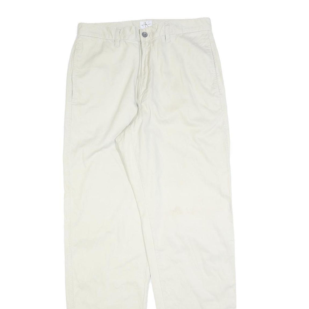 CALVIN KLEIN JEANS Mens Cotton Blend Cream Regular Straight Trousers W32 L34