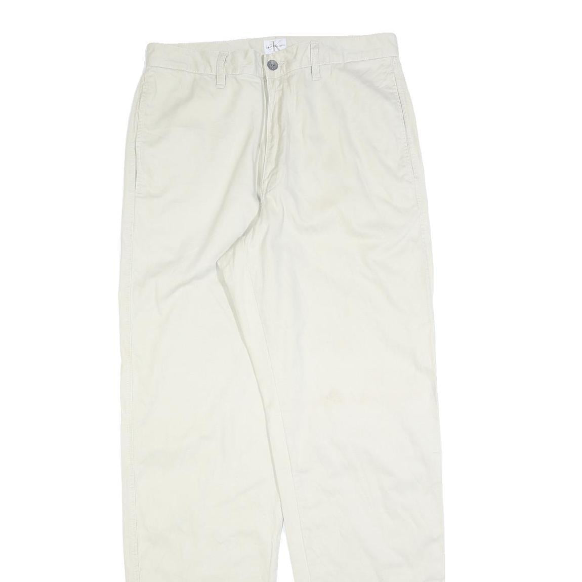 CALVIN KLEIN JEANS Mens Cotton Blend Cream Regular Straight Trousers W32 L34
