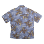 ISLAND SHORES Mens Blue & Brown Hawaiian Shirt M Cotton Tropical Casual Summer