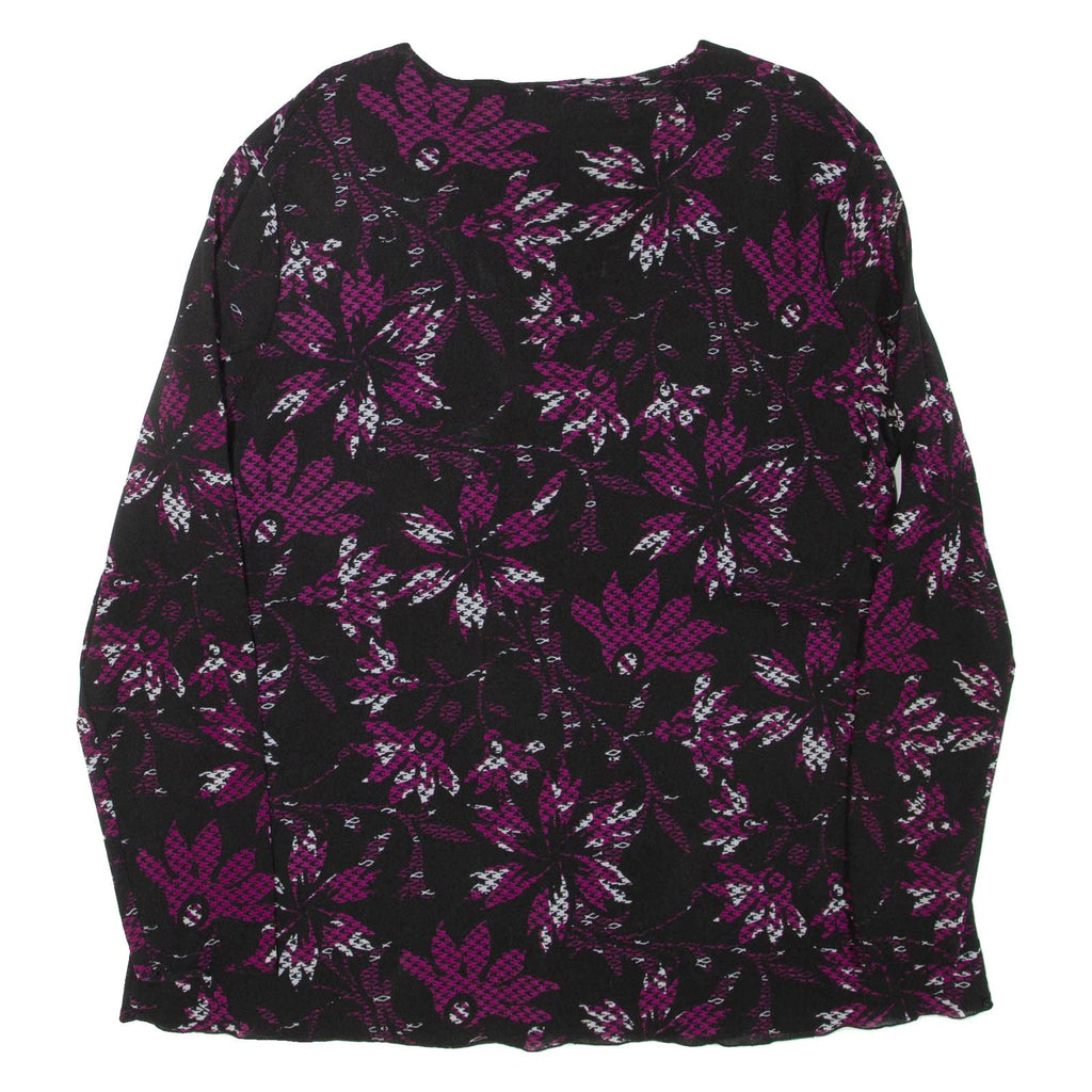 BIAGGINI Womens Printed Top Black V-Neck Long Sleeve Floral XL
