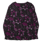 BIAGGINI Womens Printed Top Black V-Neck Long Sleeve Floral XL