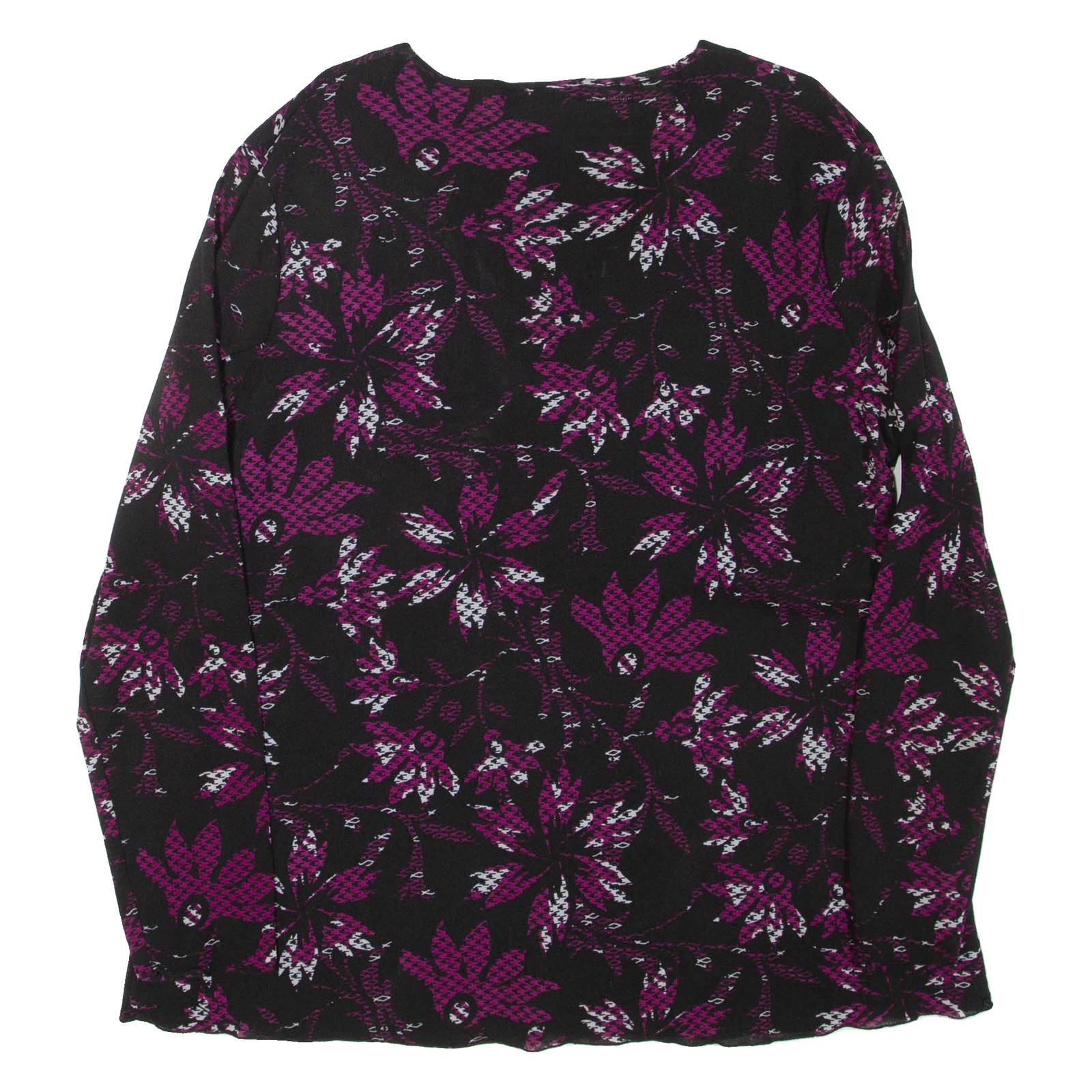 BIAGGINI Womens Printed Top Black V-Neck Long Sleeve Floral XL