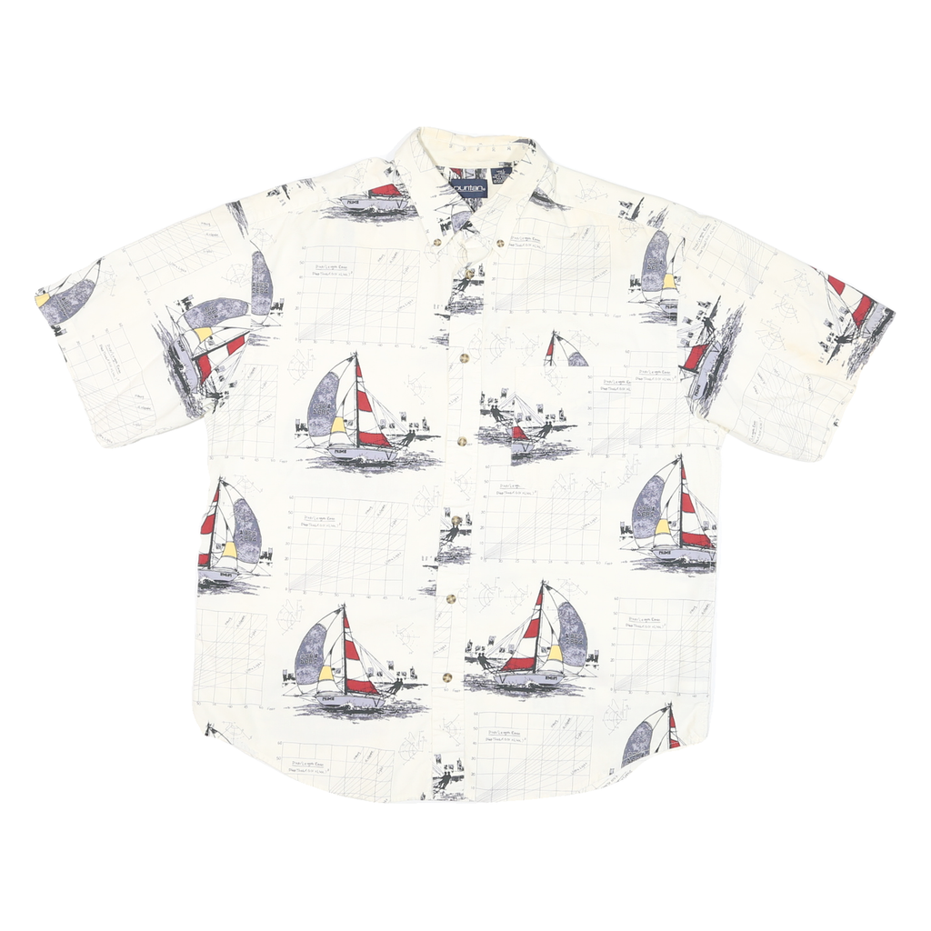 PURITAN Mens White Graphic Cotton Blend Short Sleeve Shirt L Nautical Design