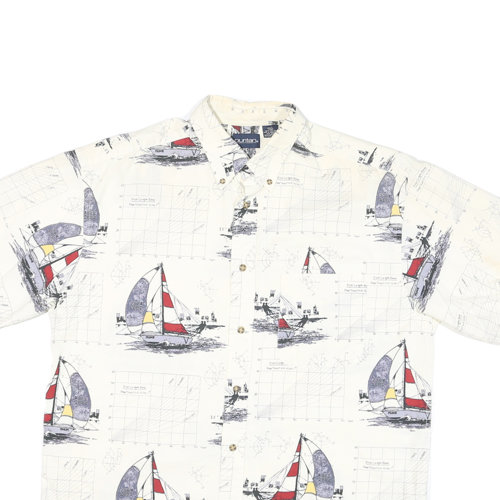 PURITAN Mens White Graphic Cotton Blend Short Sleeve Shirt L Nautical Design