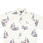 PURITAN Mens White Graphic Cotton Blend Short Sleeve Shirt L Nautical Design