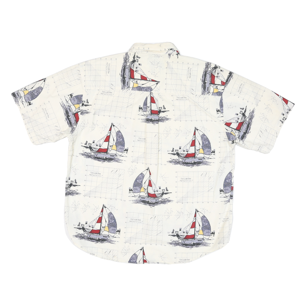 PURITAN Mens White Graphic Cotton Blend Short Sleeve Shirt L Nautical Design