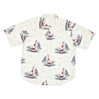 PURITAN Mens White Graphic Cotton Blend Short Sleeve Shirt L Nautical Design