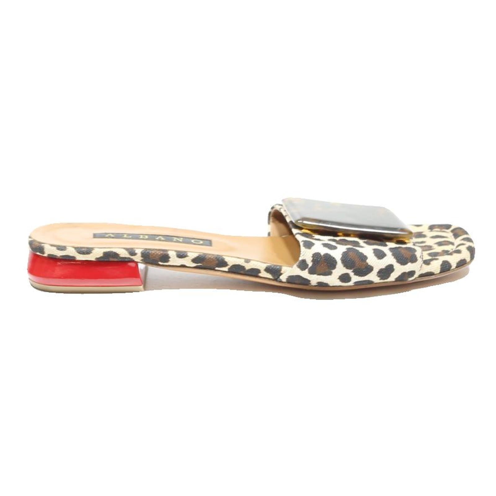 ALBANO Womens Leopard Print Flat Slider Sandals Synthetic UK 6 Stylish Casual