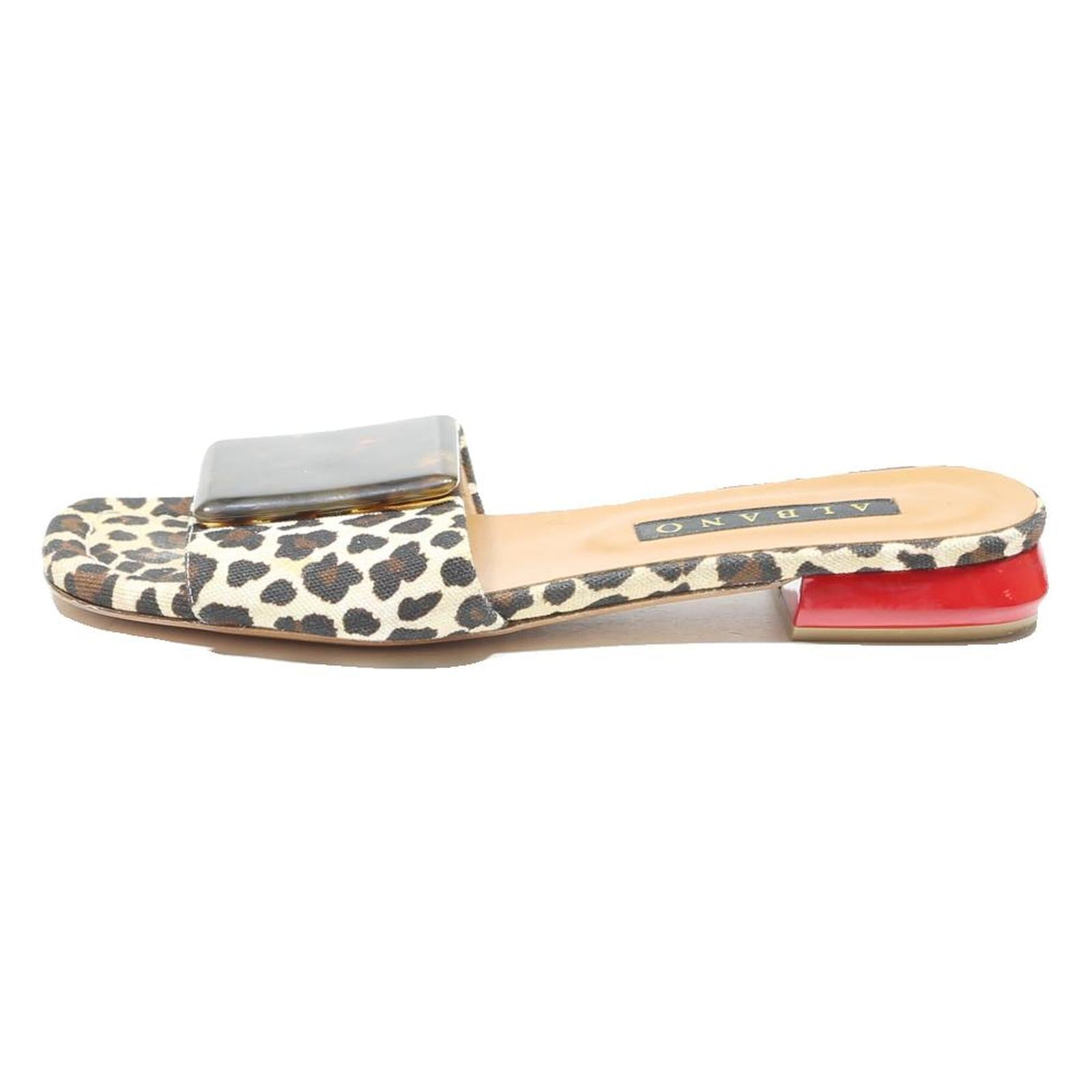 ALBANO Womens Leopard Print Flat Slider Sandals Synthetic UK 6 Stylish Casual