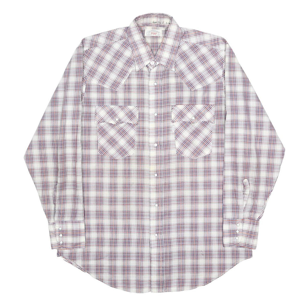 LEVI'S Mens White & Red Check Shirt L Cotton Blend Long Sleeve Button Casual