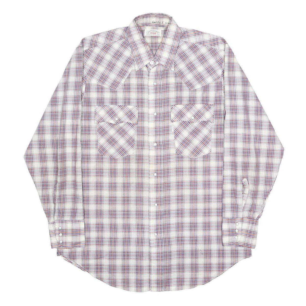 LEVI'S Mens White & Red Check Shirt L Cotton Blend Long Sleeve Button Casual