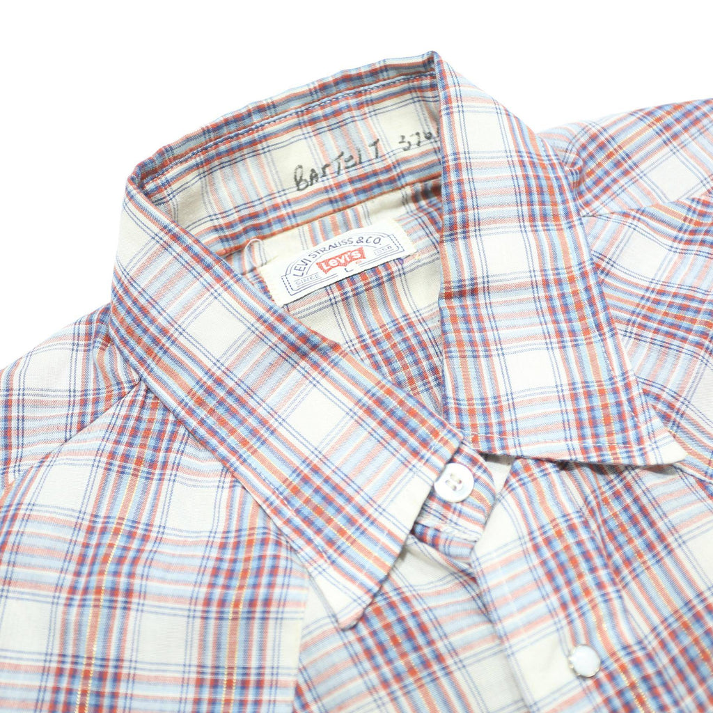 LEVI'S Mens White & Red Check Shirt L Cotton Blend Long Sleeve Button Casual