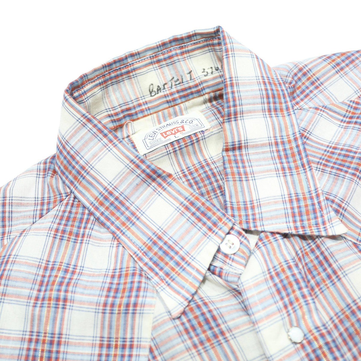 LEVI'S Mens White & Red Check Shirt L Cotton Blend Long Sleeve Button Casual