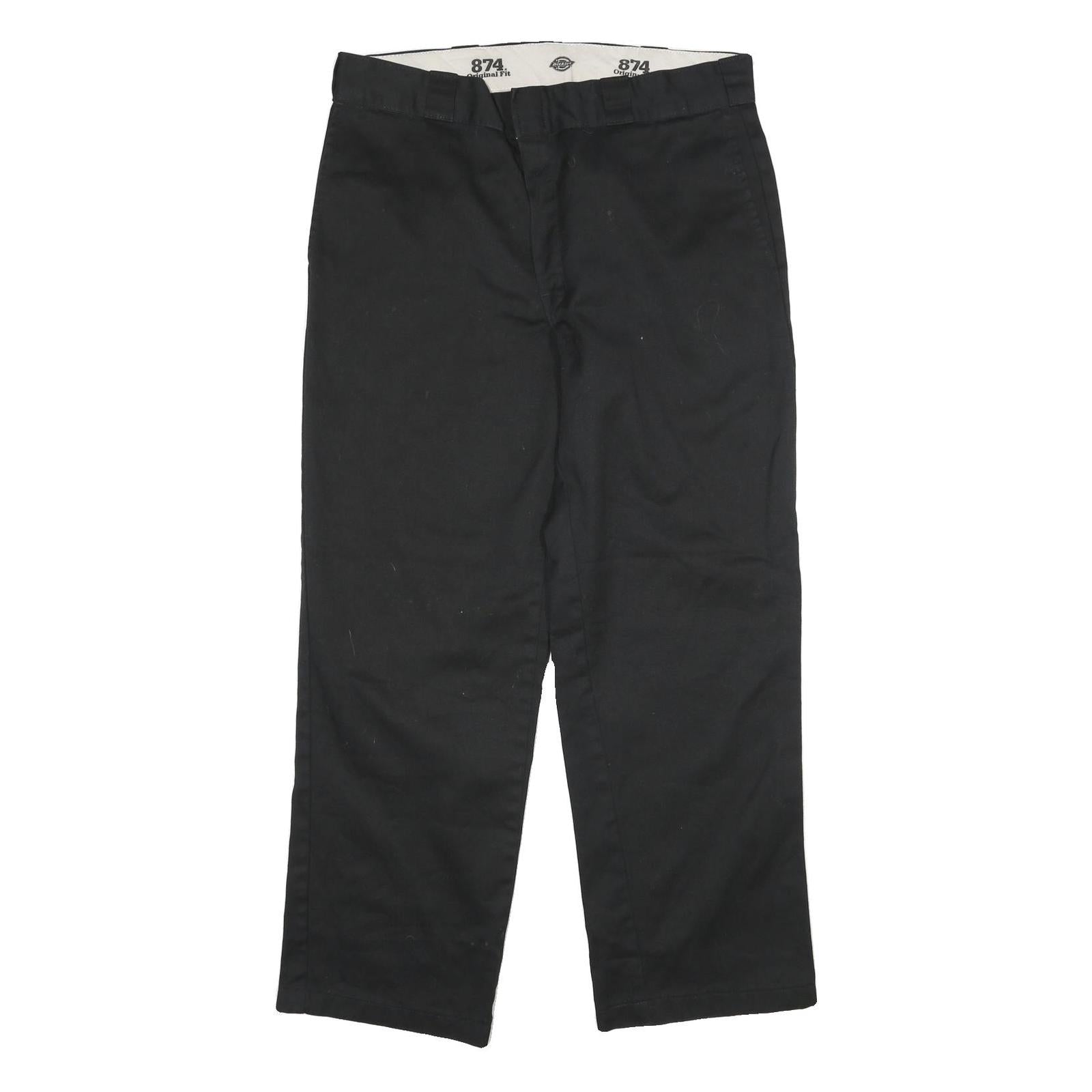 DICKIES Mens Black Regular Fit Straight Cotton Blend Trousers W33 L28 Workwear