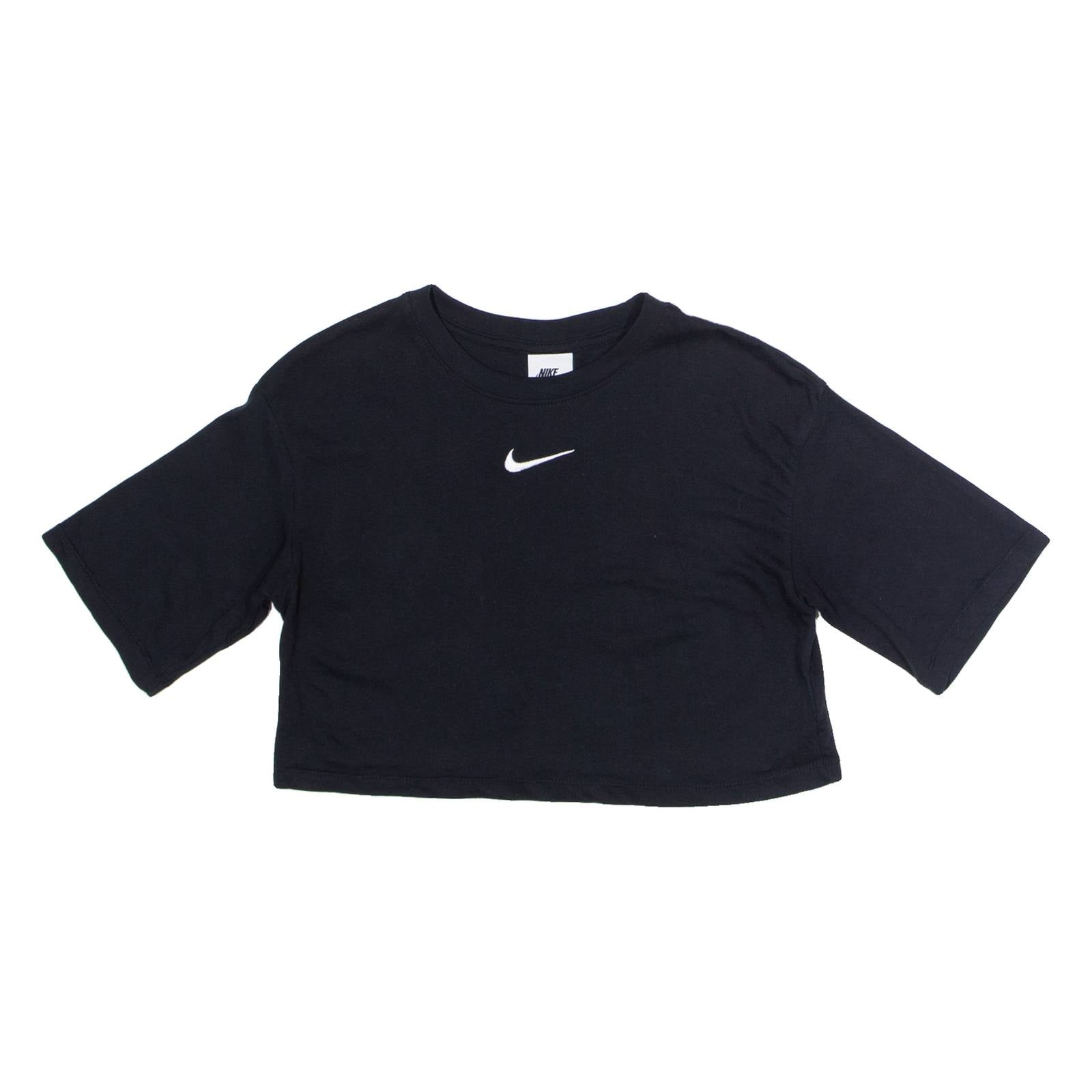 NIKE Cropped Womens T-Shirt Black Crew Neck XS