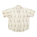 CROSSINGS Mens Cream & Brown Short Sleeve Pattern Shirt L Cotton Blend Casual