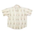 CROSSINGS Mens Cream & Brown Short Sleeve Pattern Shirt L Cotton Blend Casual