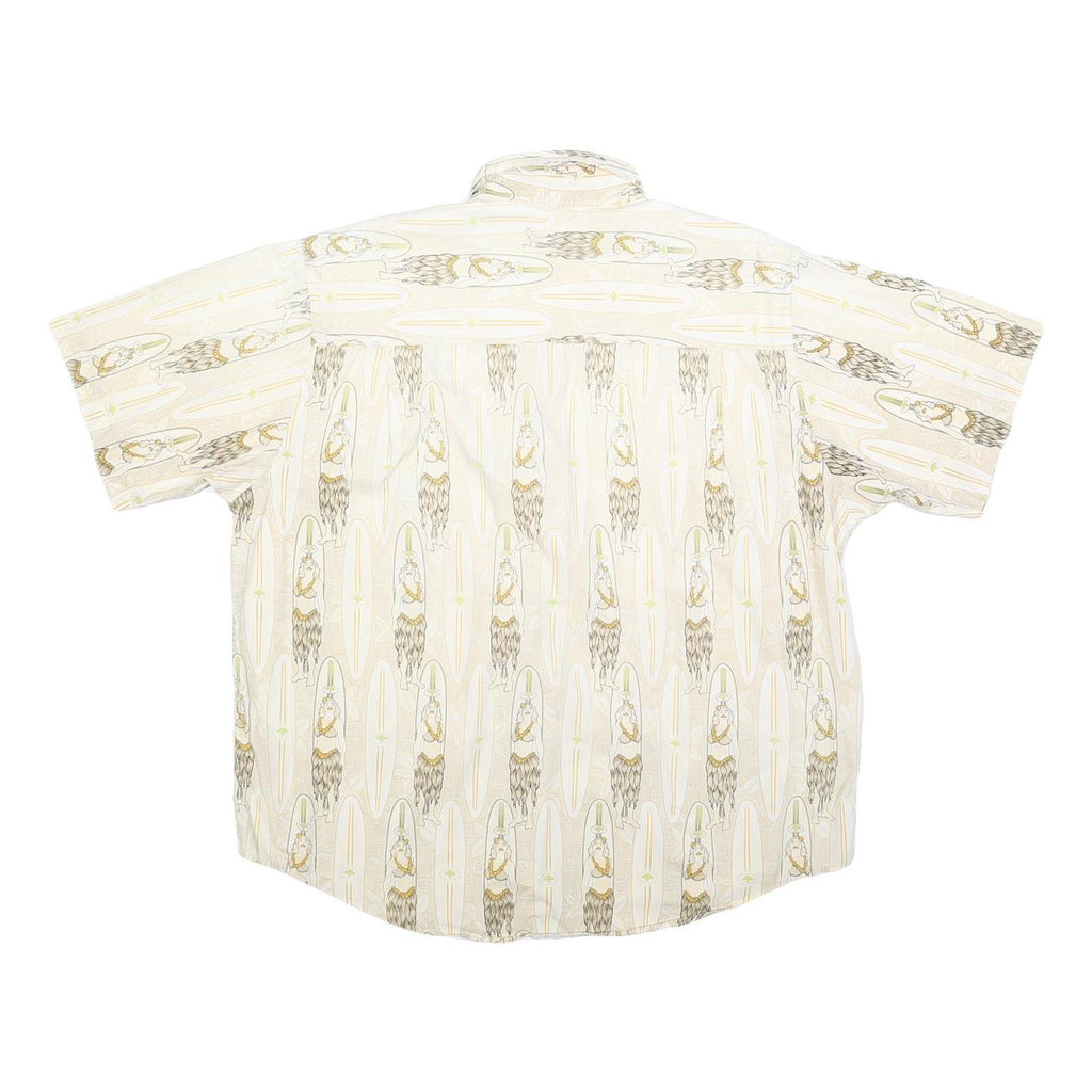 CROSSINGS Mens Cream & Brown Short Sleeve Pattern Shirt L Cotton Blend Casual