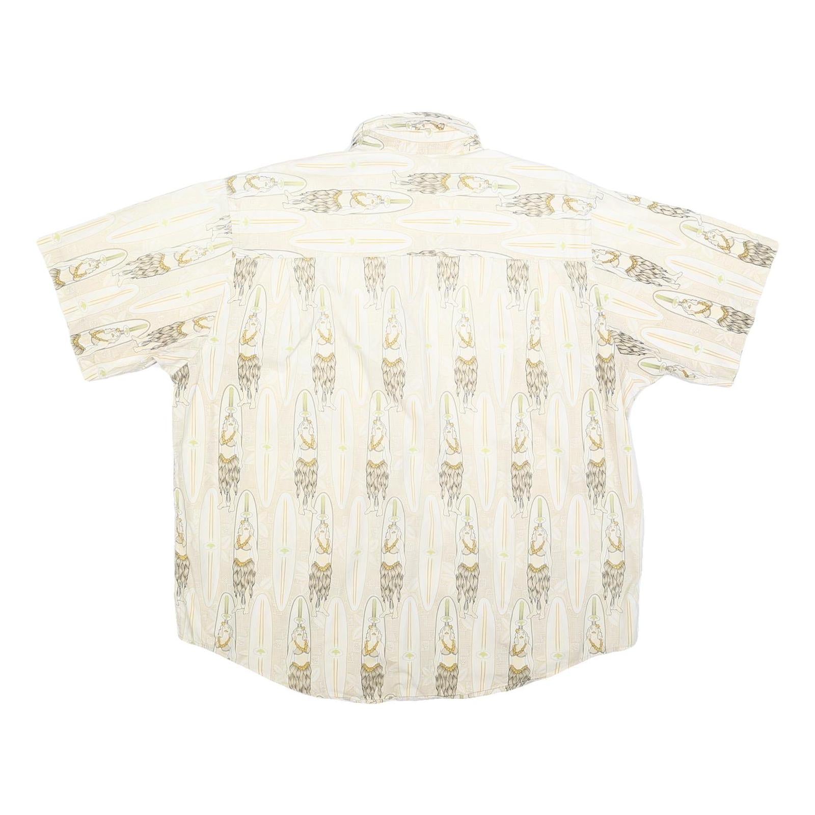CROSSINGS Mens Cream & Brown Short Sleeve Pattern Shirt L Cotton Blend Casual
