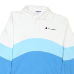 CHAMPION Mens White & Blue Long Sleeve Colourblock Polo Shirt M Cotton Blend