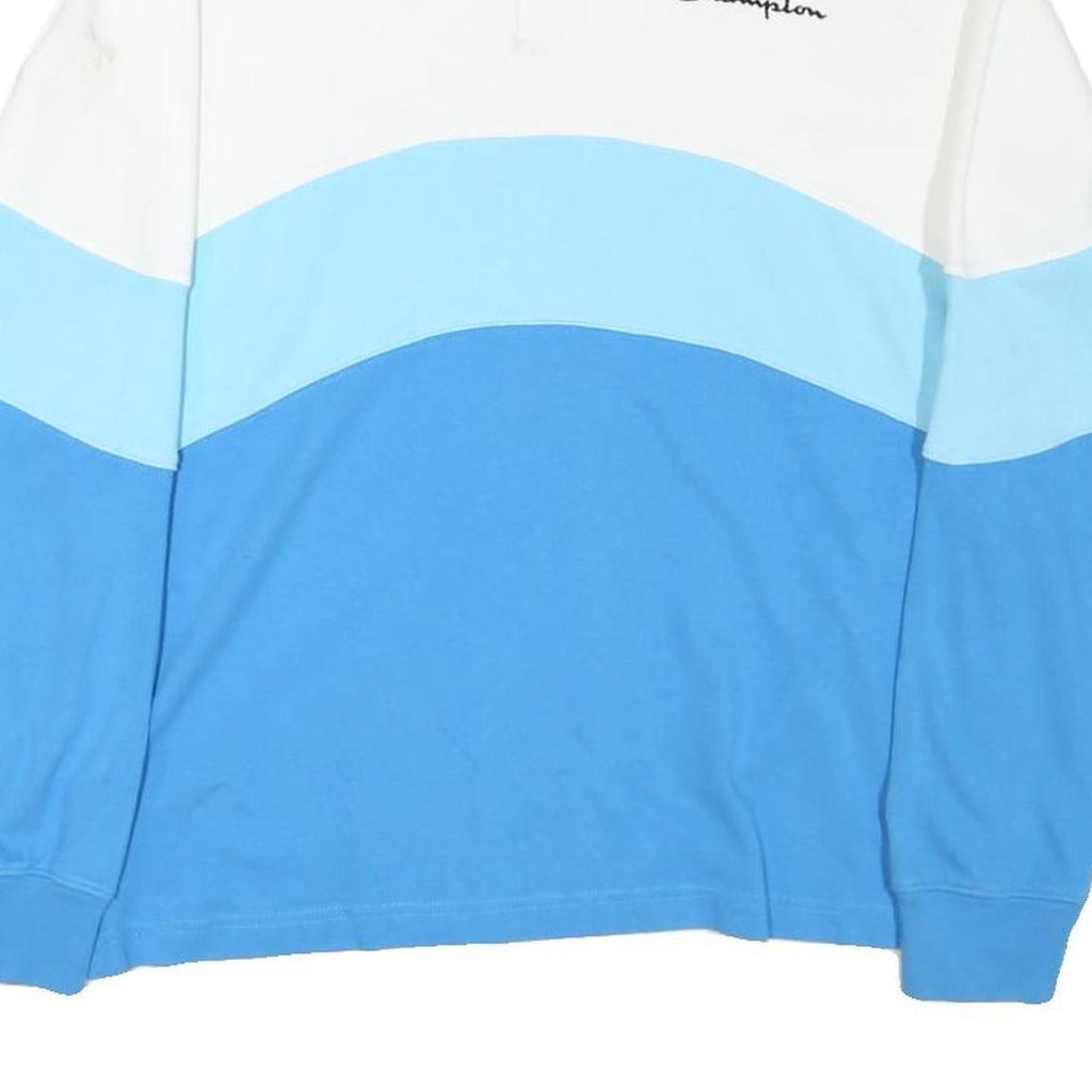 CHAMPION Mens White & Blue Long Sleeve Colourblock Polo Shirt M Cotton Blend