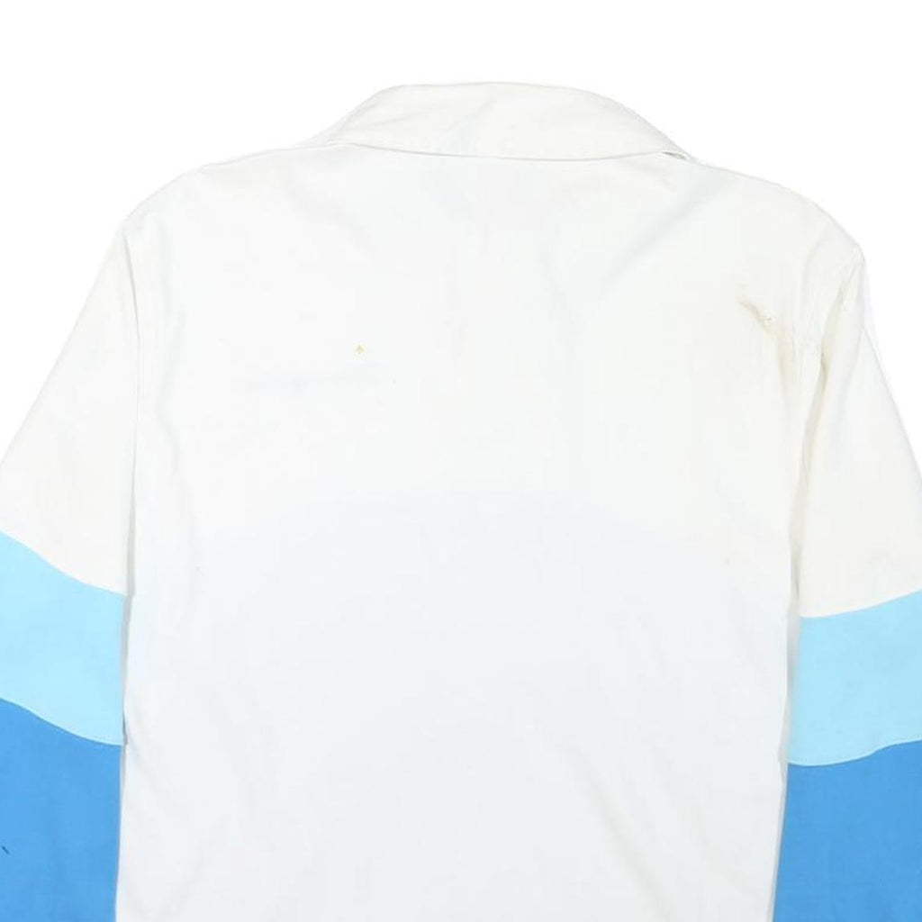 CHAMPION Mens White & Blue Long Sleeve Colourblock Polo Shirt M Cotton Blend