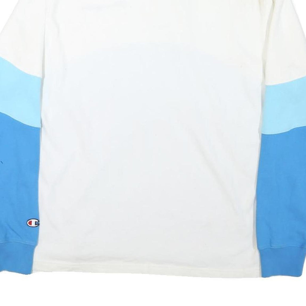 CHAMPION Mens White & Blue Long Sleeve Colourblock Polo Shirt M Cotton Blend