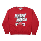 DISNEY Womens Red Mickey Mouse Crew Neck UK 14 Cotton Blend Sweatshirt