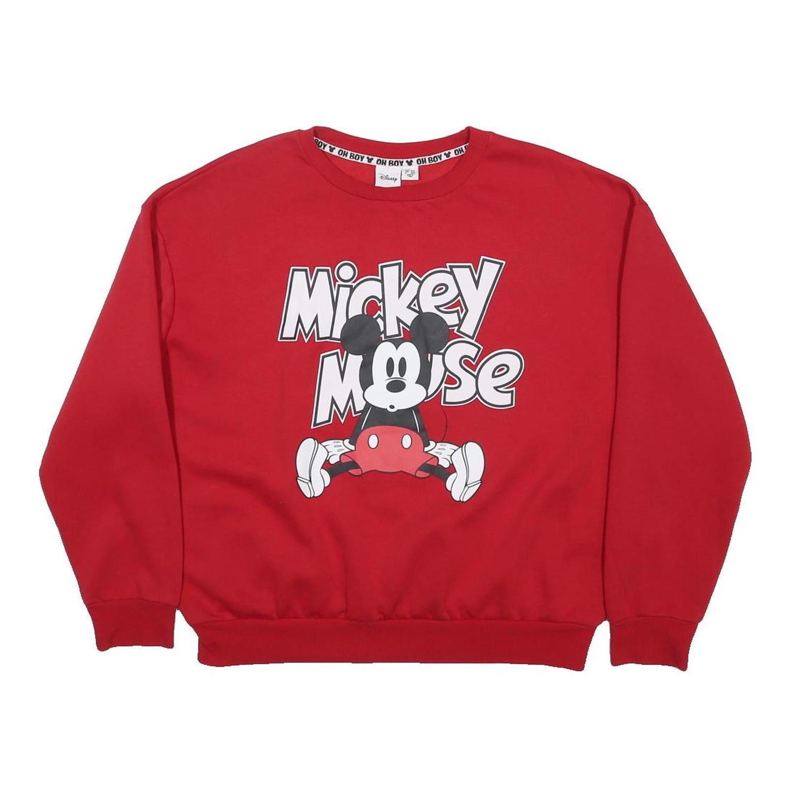 DISNEY Womens Red Mickey Mouse Crew Neck UK 14 Cotton Blend Sweatshirt