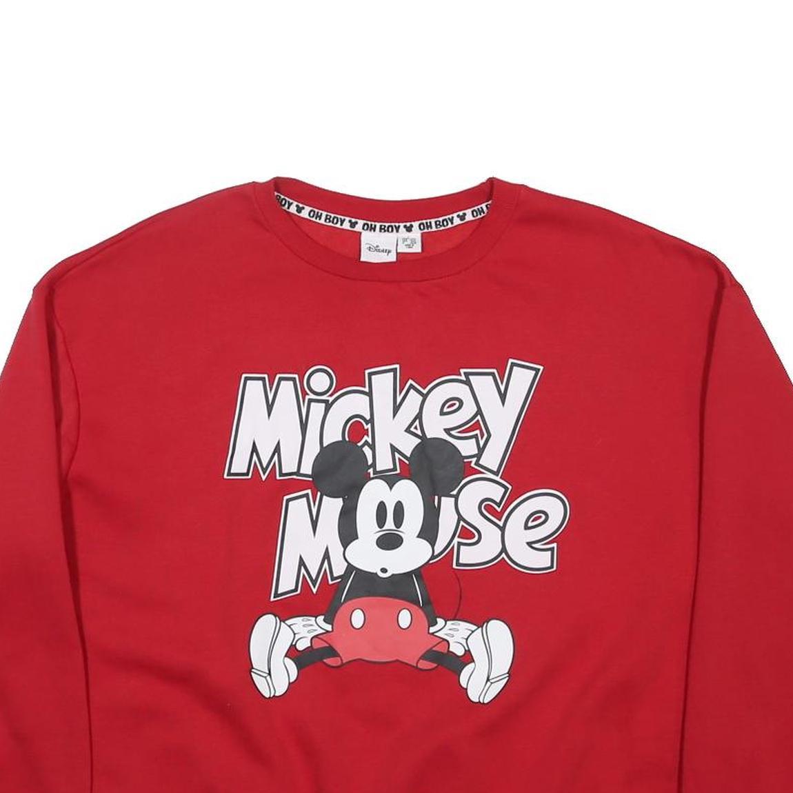 DISNEY Womens Red Mickey Mouse Crew Neck UK 14 Cotton Blend Sweatshirt