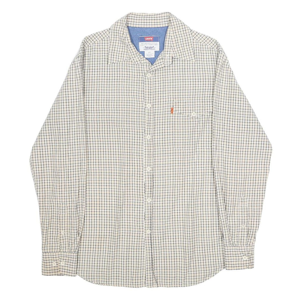 LEVI'S Mens White & Blue Check Shirt S Cotton Casual Long Sleeve Button Pocket
