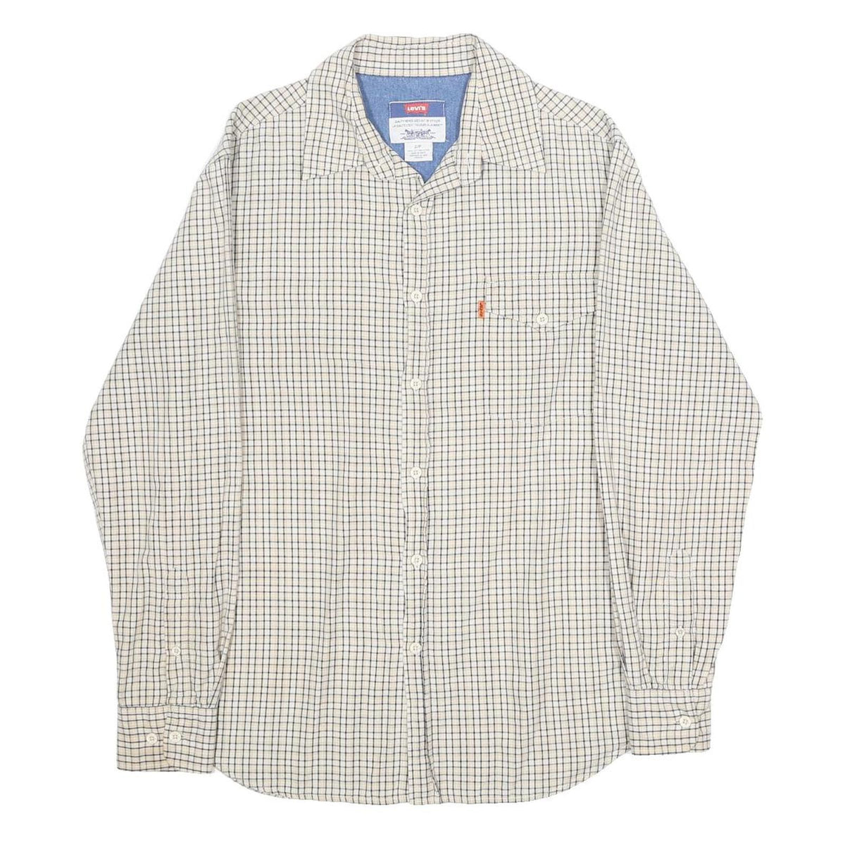 LEVI'S Mens White & Blue Check Shirt S Cotton Casual Long Sleeve Button Pocket