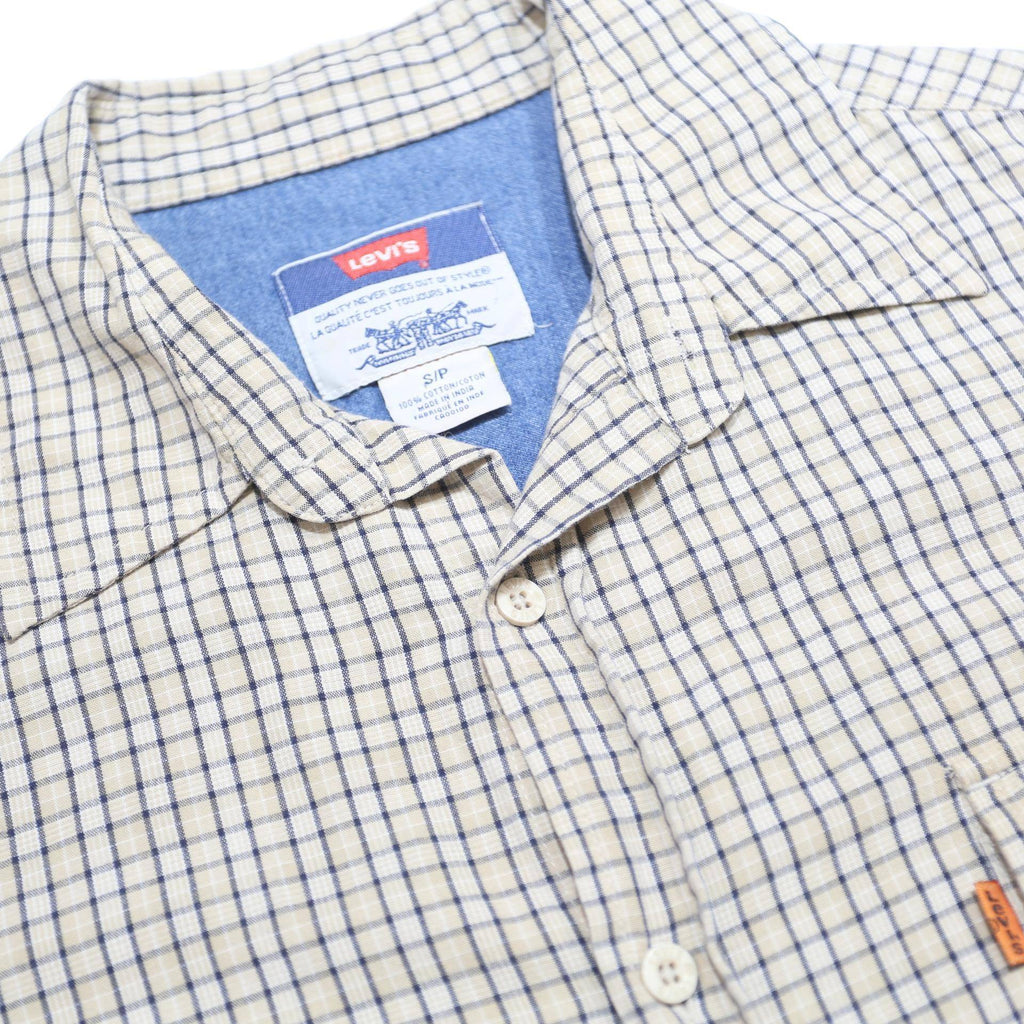 LEVI'S Mens White & Blue Check Shirt S Cotton Casual Long Sleeve Button Pocket