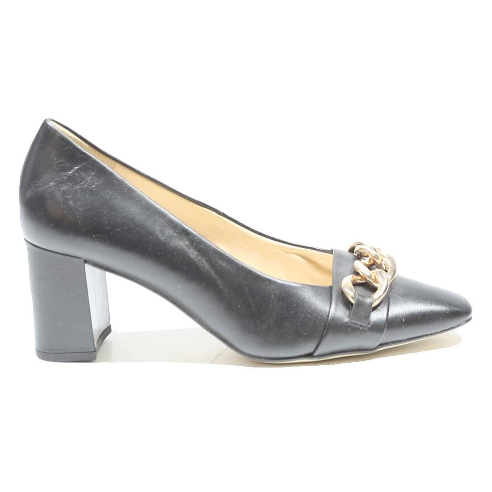 HOGL Womens Black Leather Block Heel Court Shoes UK 4.5 Elegant Office Wear