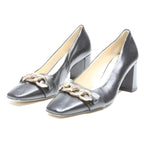 HOGL Womens Black Leather Block Heel Court Shoes UK 4.5 Elegant Office Wear