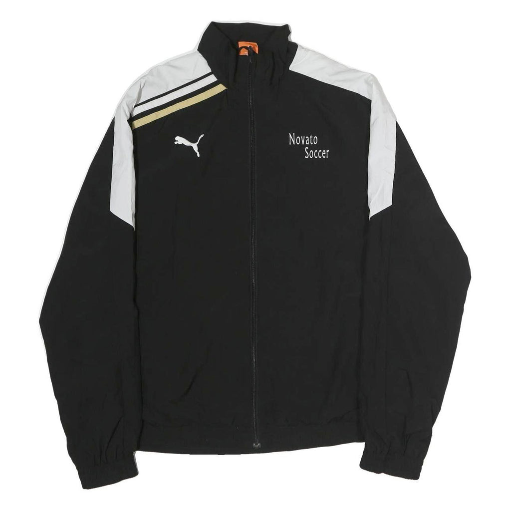 PUMA Mens Black & White Novato Soccer Sports Zip Jacket L Cotton Woven