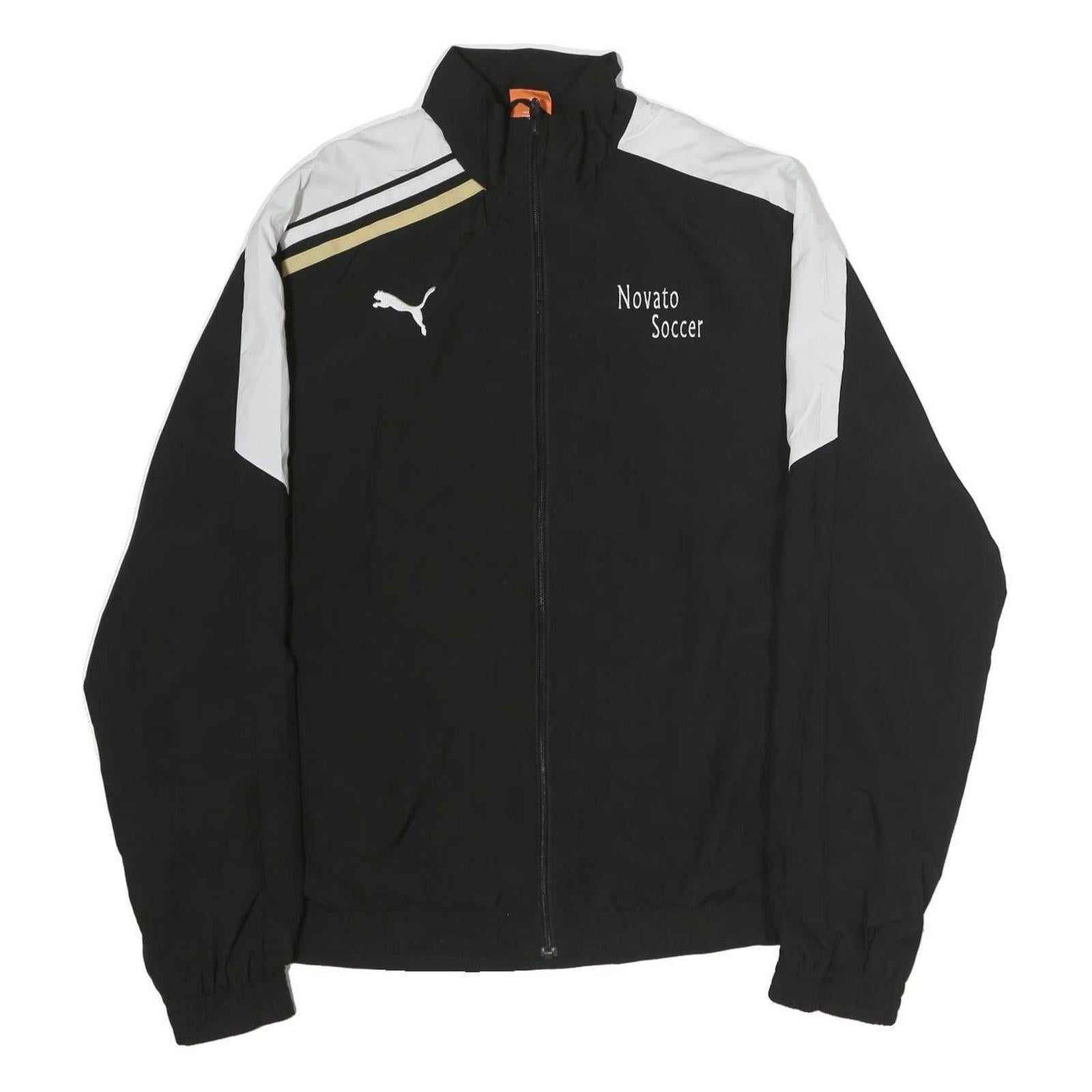 PUMA Mens Black & White Novato Soccer Sports Zip Jacket L Cotton Woven