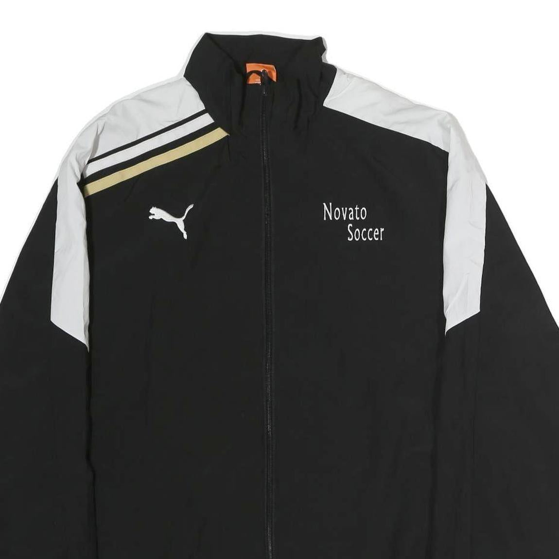 PUMA Mens Black & White Novato Soccer Sports Zip Jacket L Cotton Woven