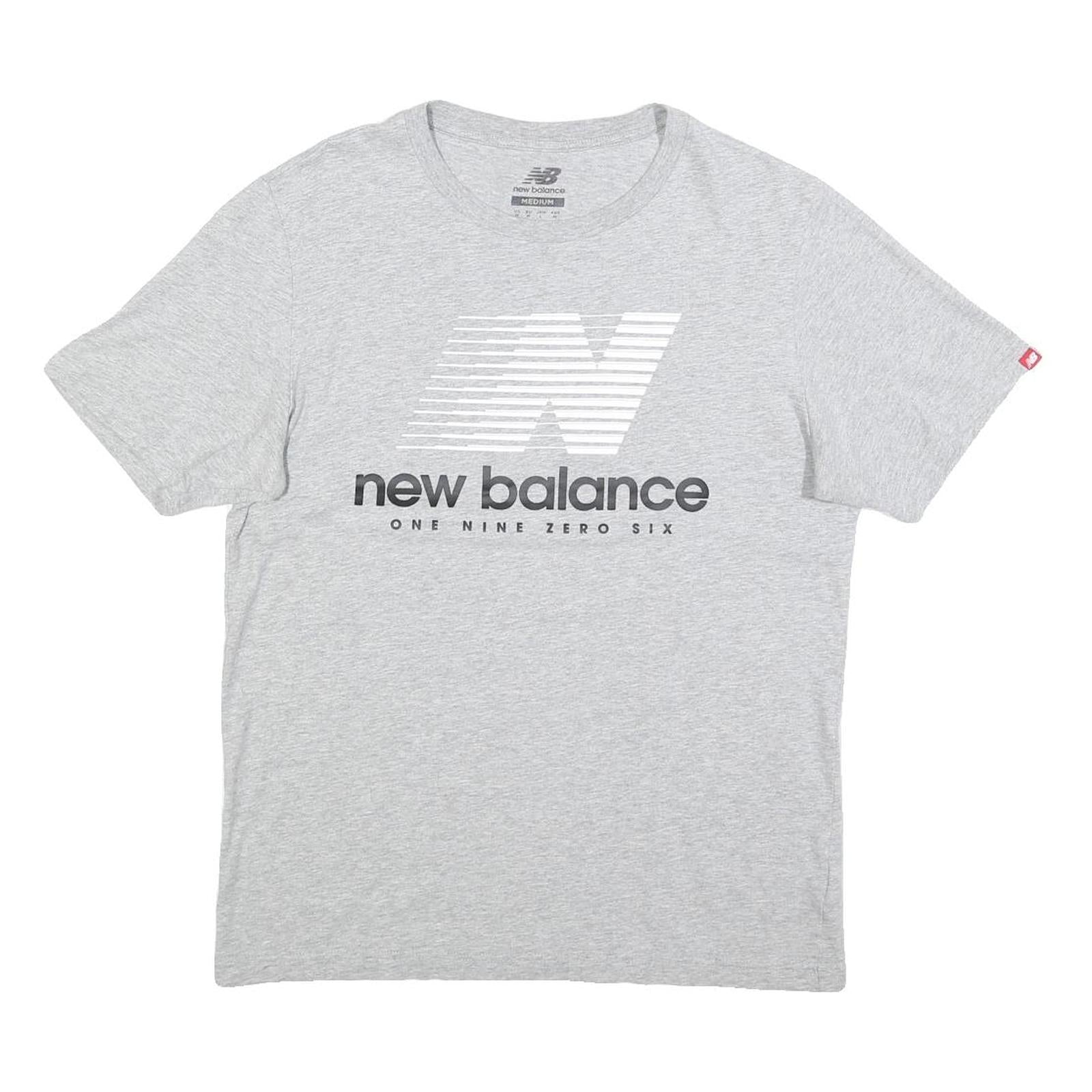 NEW BALANCE Mens Grey Cotton T-Shirt M Short Sleeve Crew Neck Logo Print