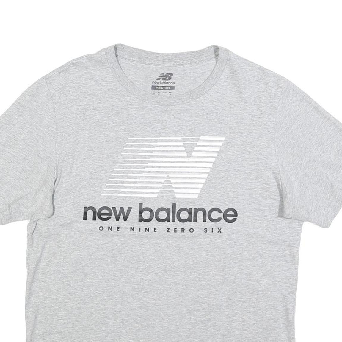 NEW BALANCE Mens Grey Cotton T-Shirt M Short Sleeve Crew Neck Logo Print