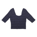 HOLLISTER Womens Navy Blue Printed Cropped 3/4 Sleeve Scoop Neck Top M