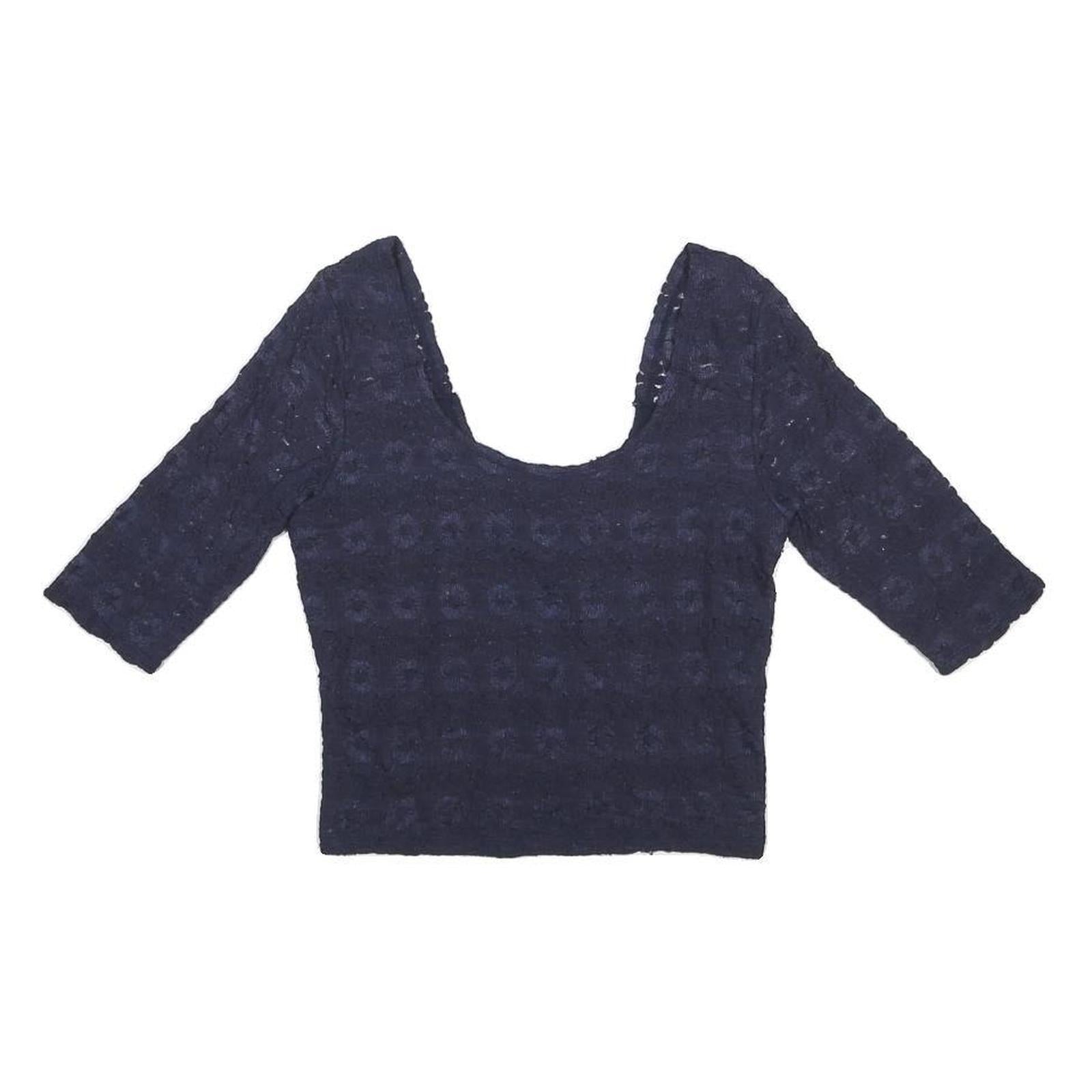 HOLLISTER Womens Navy Blue Printed Cropped 3/4 Sleeve Scoop Neck Top M