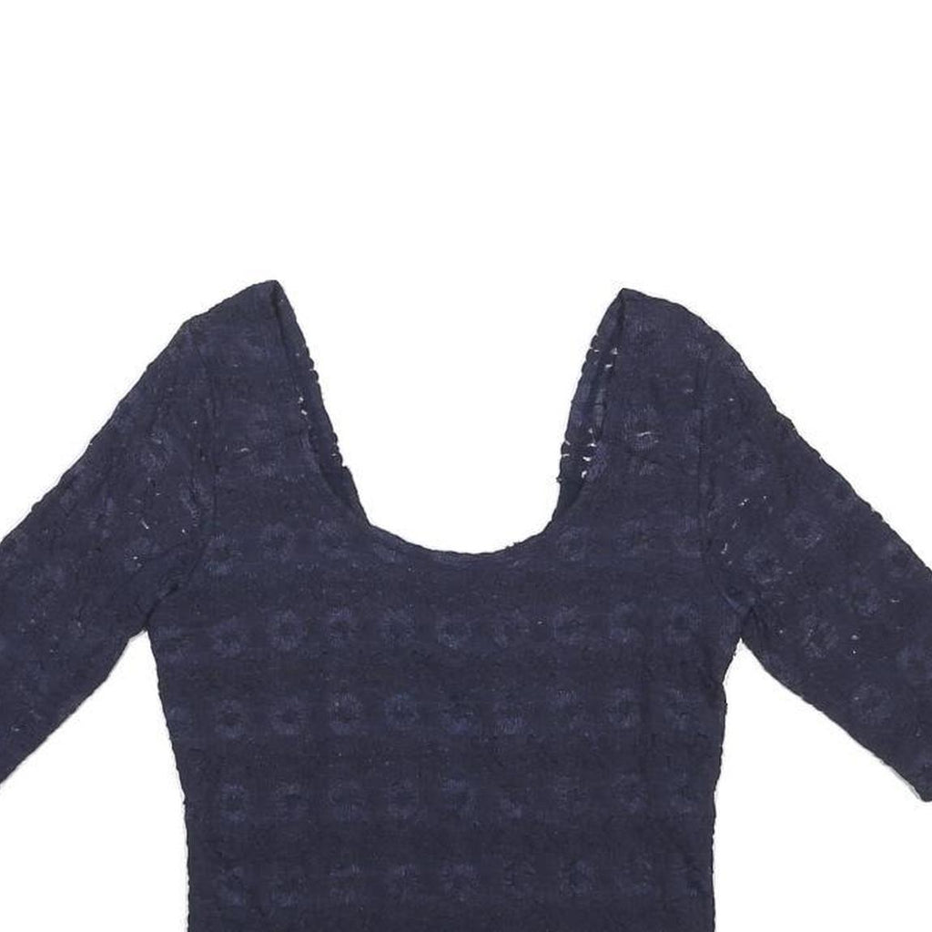 HOLLISTER Womens Navy Blue Printed Cropped 3/4 Sleeve Scoop Neck Top M
